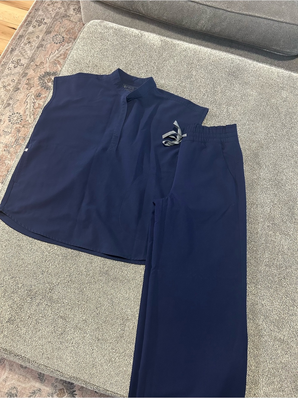 Figs navy blue Alison ultra wide leg high rise pants & Rafaela top